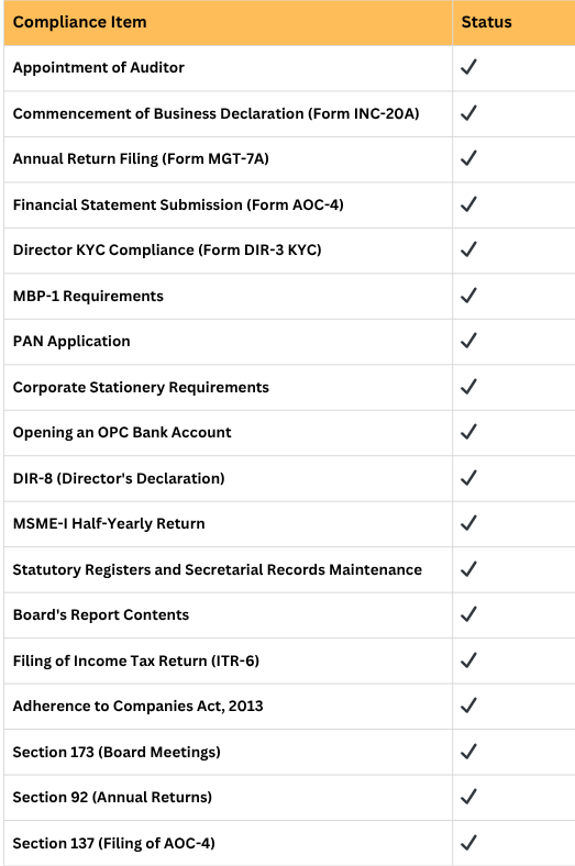 Compliances For One Person Company (OPC) in India- Complete List
